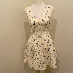 Universal Thread Sleeveless Button-Front Floral Dress Cream/Blue Women’s Small